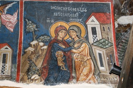 Painting of the Visitation with Mary and Elizabeth and foetus Christ child&nbsp;